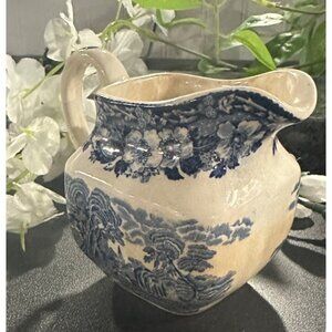 Antique English Blue & White Woodland Milk Jug/Creamer Wedgwood